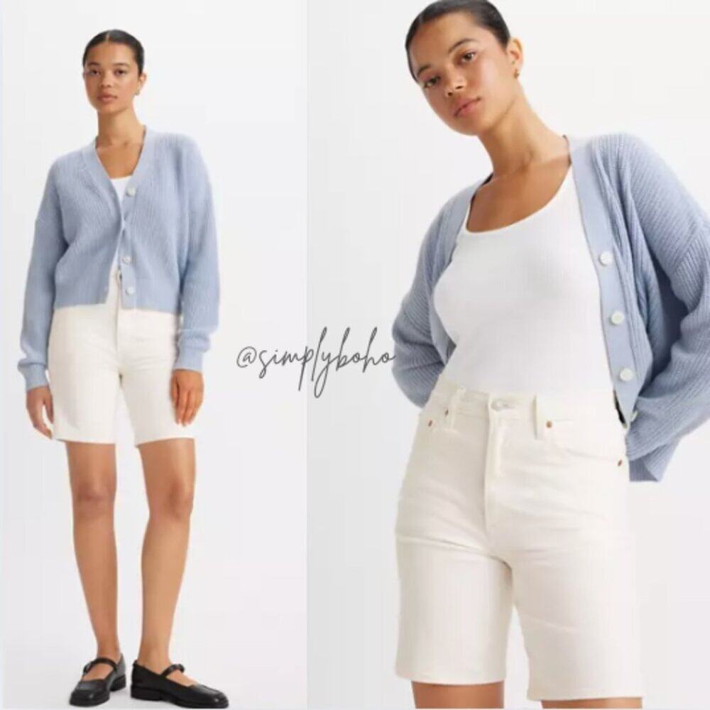 NEW - Levi's RIB CAGE BERMUDA SHORTS women's Off-White Jean Shorts PLUS SIZE 34
